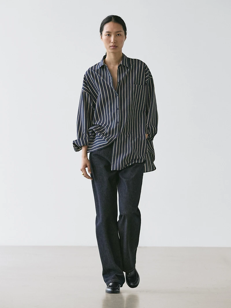 Striped flowing shirt with pocket detail