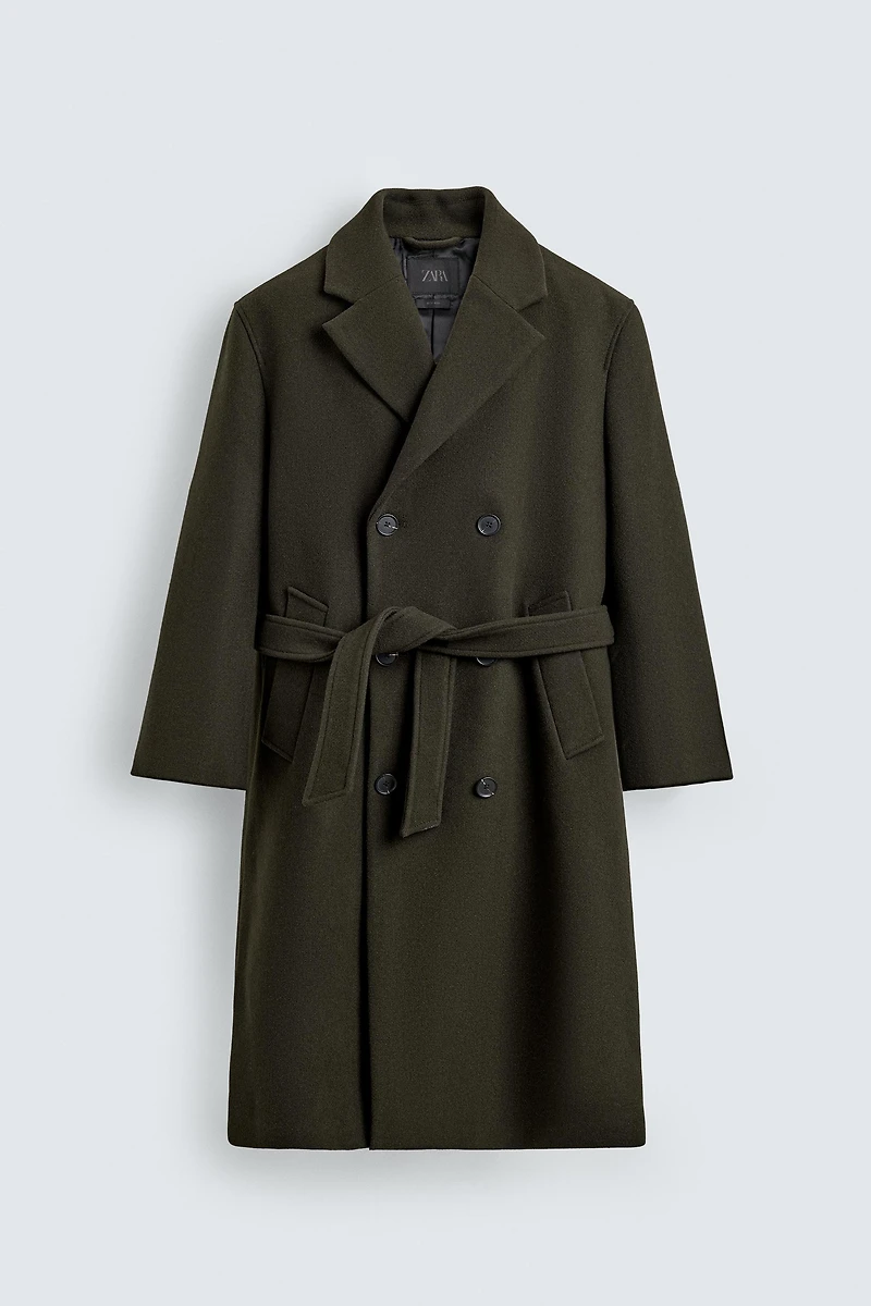 DOUBLE-BREASTED WOOL BLEND COAT WITH BELT
