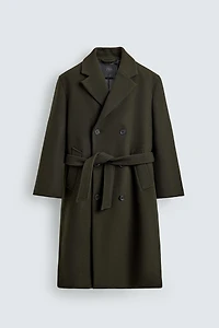 DOUBLE-BREASTED WOOL BLEND COAT WITH BELT