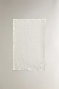 EMBROIDERED HEMSTITCHED WASHED LINEN TOWEL