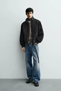 CRINKLE EFFECT BOMBER JACKET