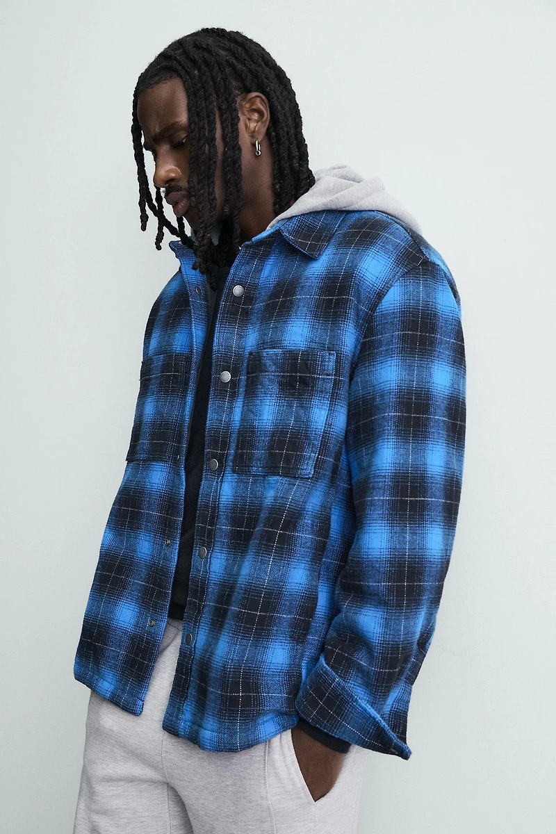 CONTRAST HOODIE PLAID OVERSHIRT
