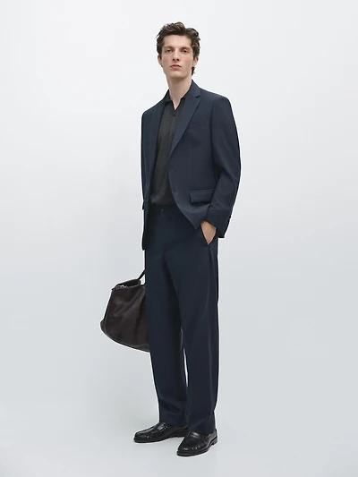 Pantalon de costume wide leg en laine froide