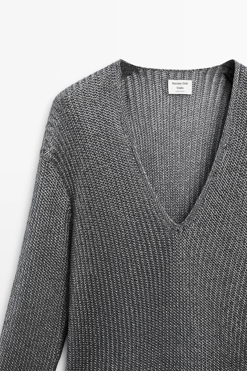 Metallic knit V-neck sweater - STUDIO