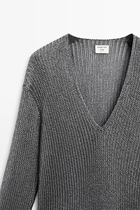 Metallic knit V-neck sweater - STUDIO
