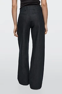 Wide-leg linen blend trousers