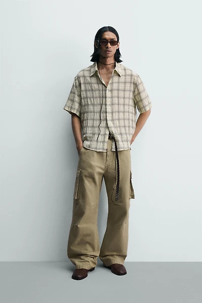 RELAXED FIT PLAID JACQUARD SHIRT