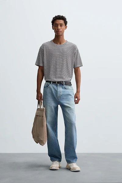 STRIPED COTTON LINEN BLEND T-SHIRT