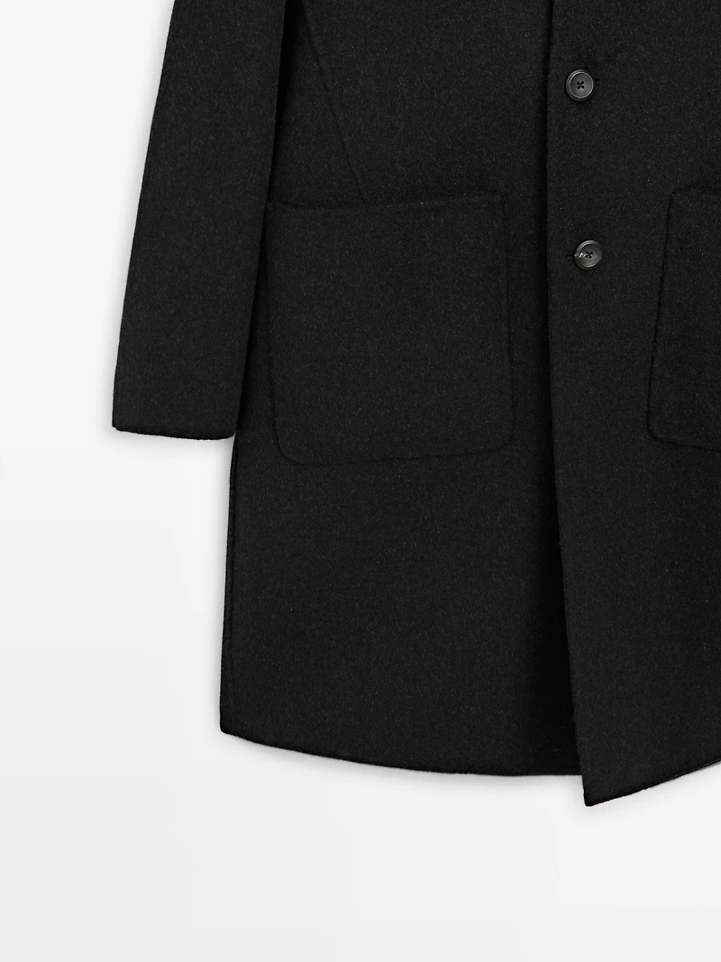 Manteau long à revers en laine mélangée