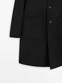 Manteau long à revers en laine mélangée