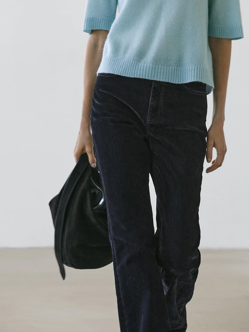 High-waist boot-cut flocked jeans