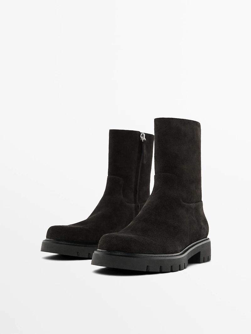 Split suede ankle boots with track sole