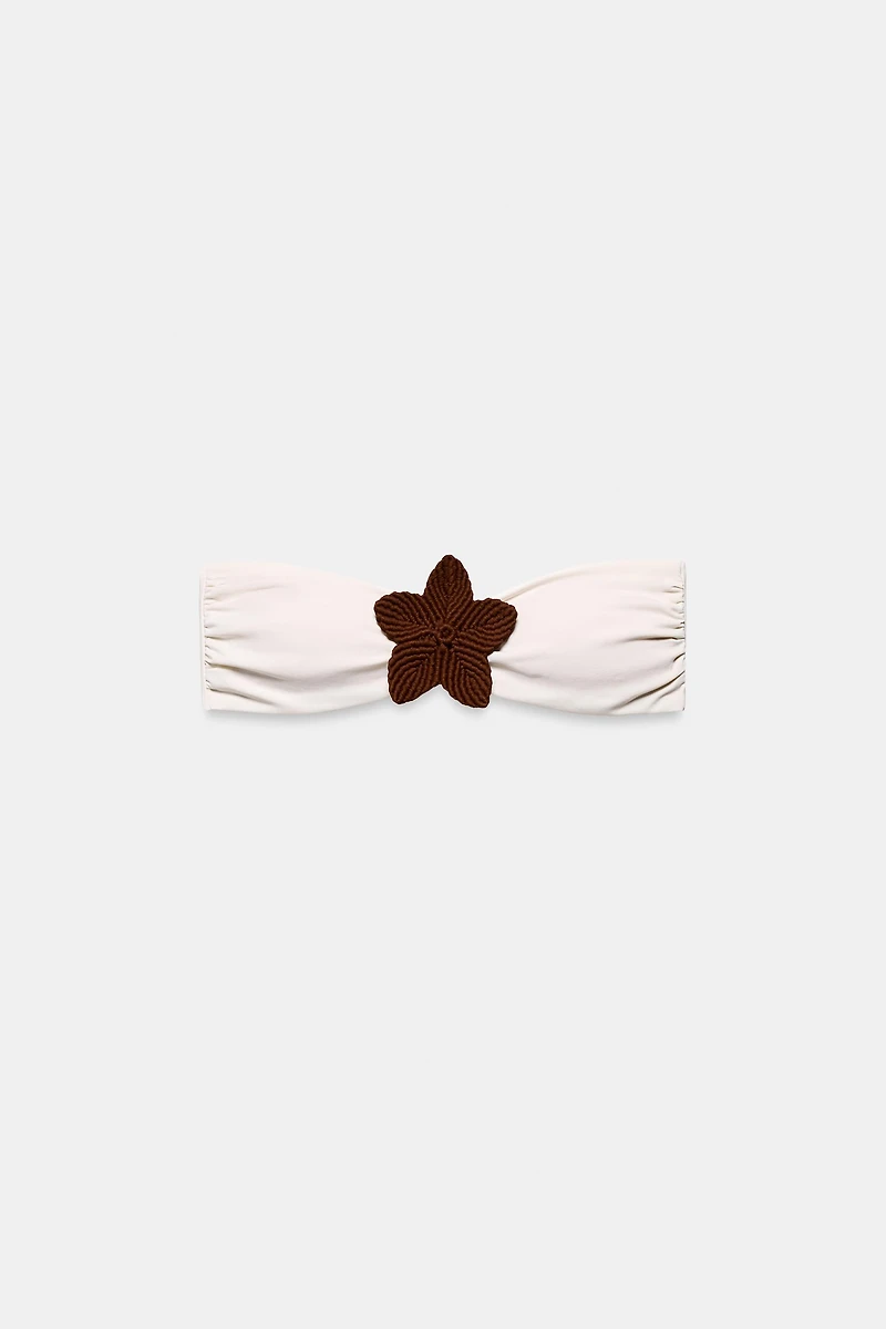 CROCHET FLOWER BANDEAU BIKINI TOP
