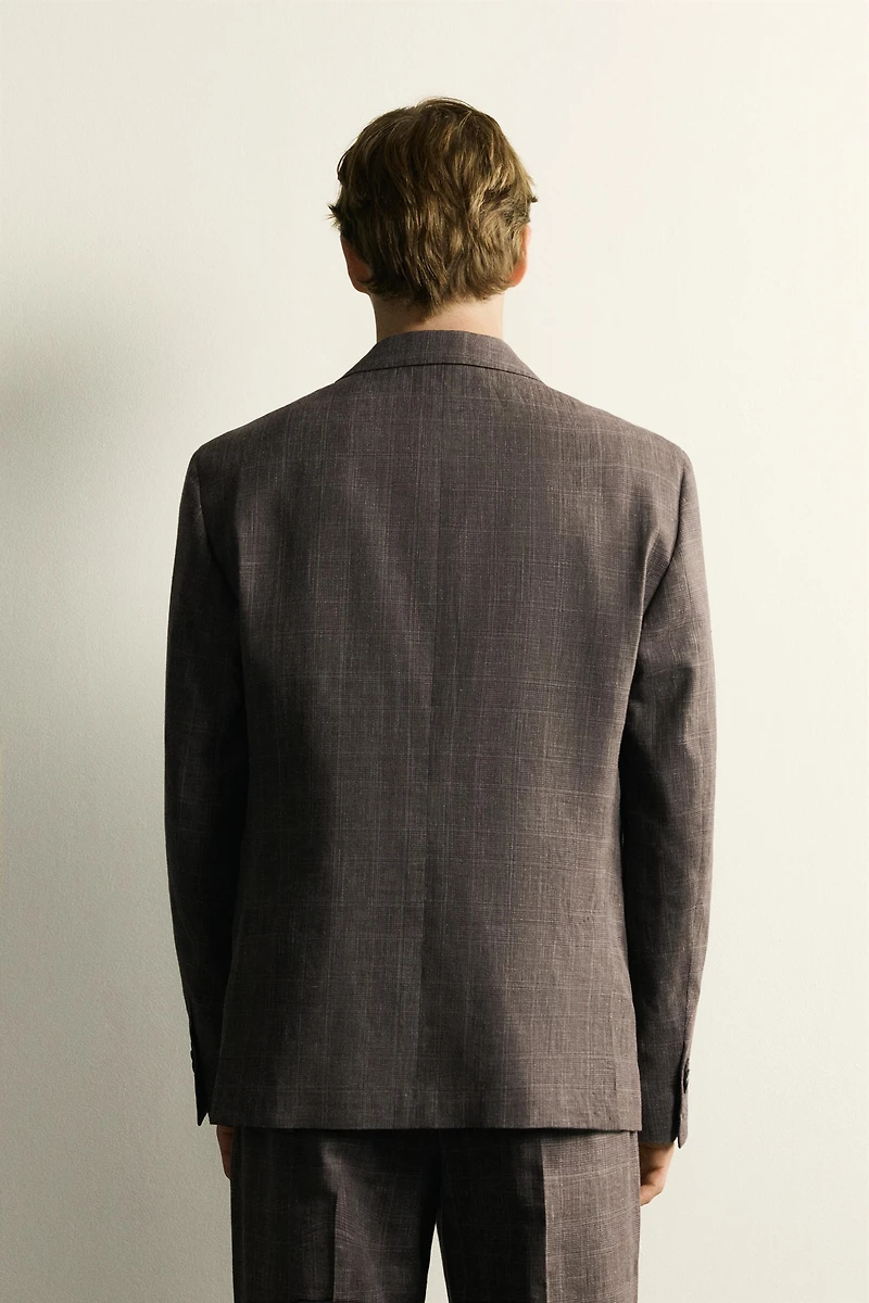 LINEN-WOOL CHECKERED SUIT JACKET
