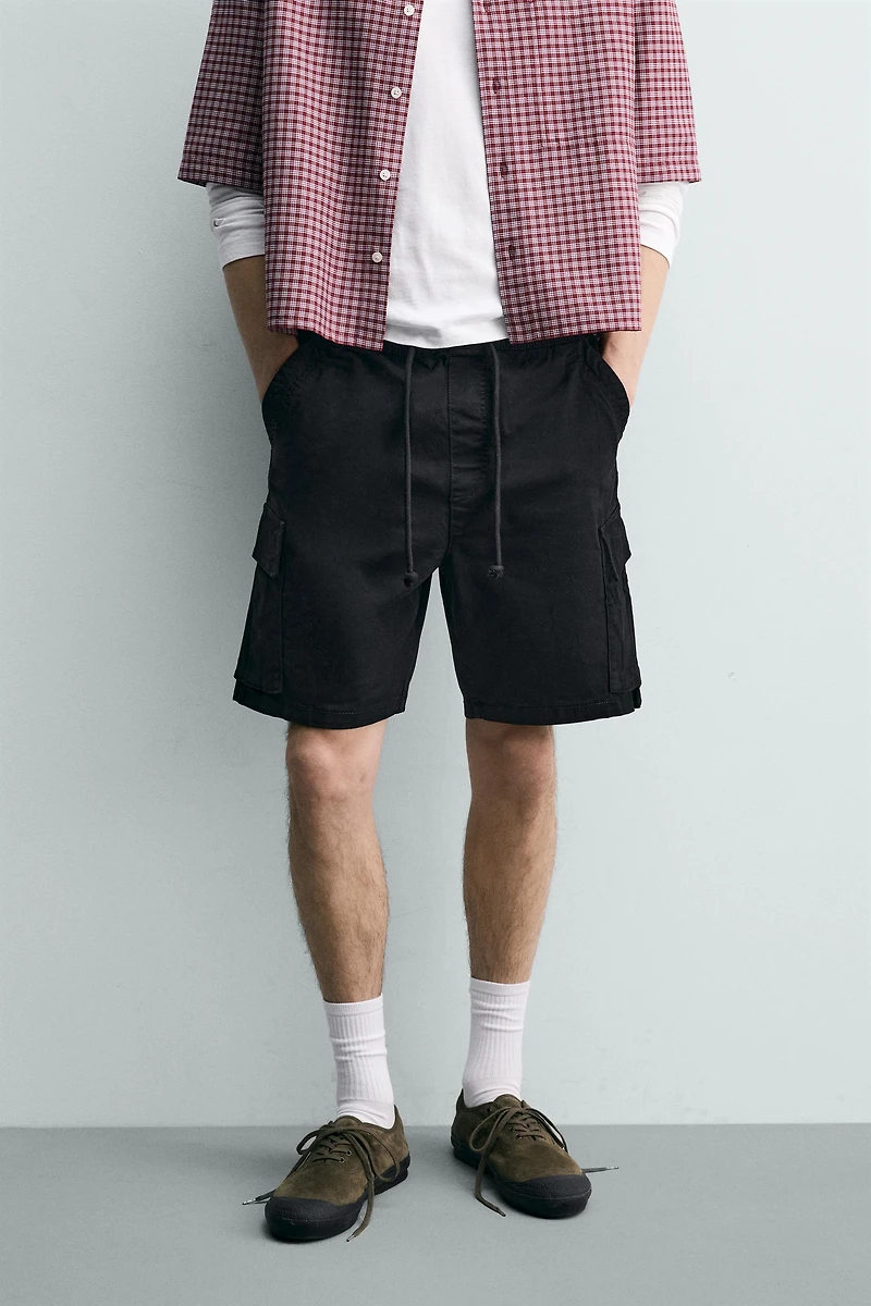 RELAXED FIT WASHED CARGO SHORTS