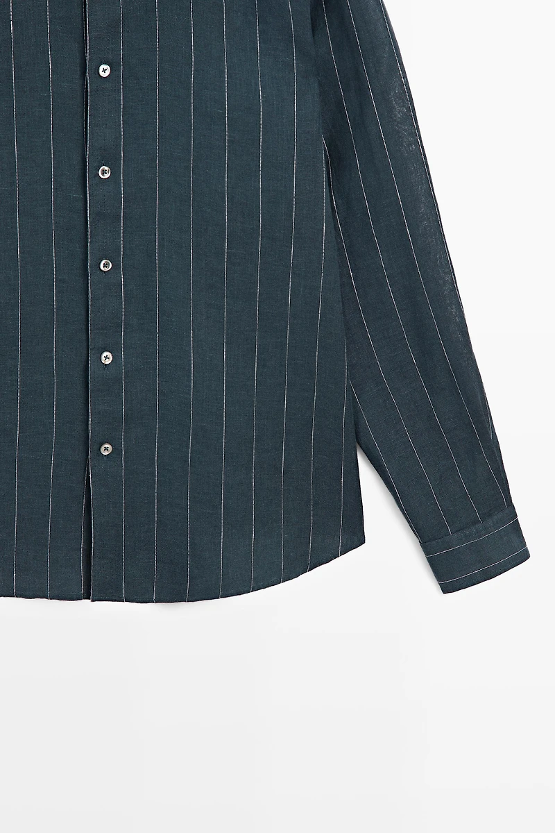 Regular fit striped 100% linen shirt