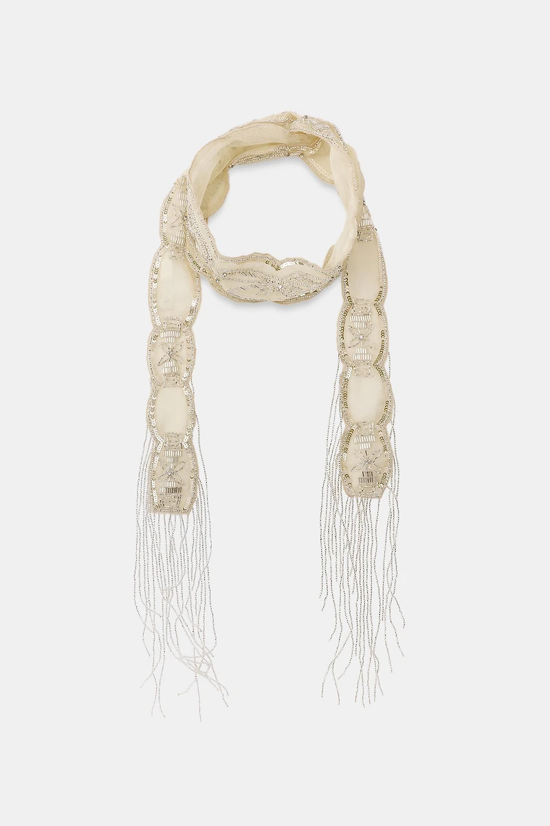 SEQUIN BEADED FOULARD SCARF