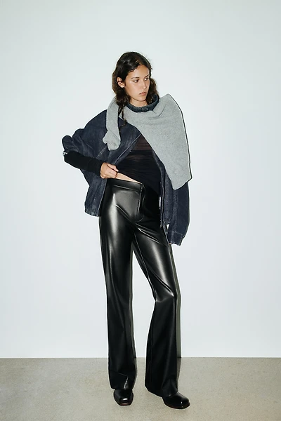 FAUX LEATHER FLARE PANTS