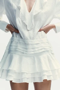 RUFFLED EMBROIDERED SHORT DRESS