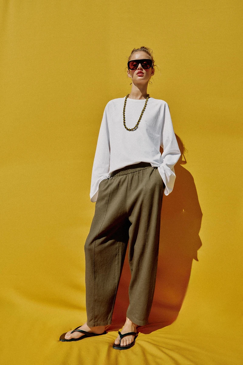 LINEN BARREL PANTS