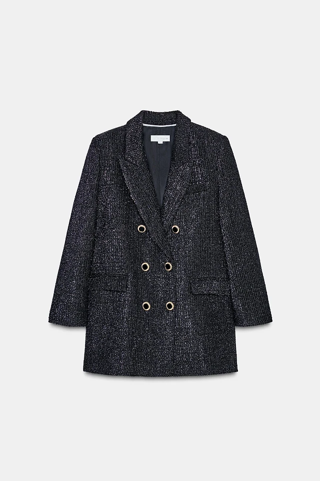 Veste/Blazer En Velours Noir ZARA - Cols Contrastés, Taille S, Neuf Avec Étiquettes