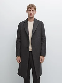 100% wool long coat with lapel collar