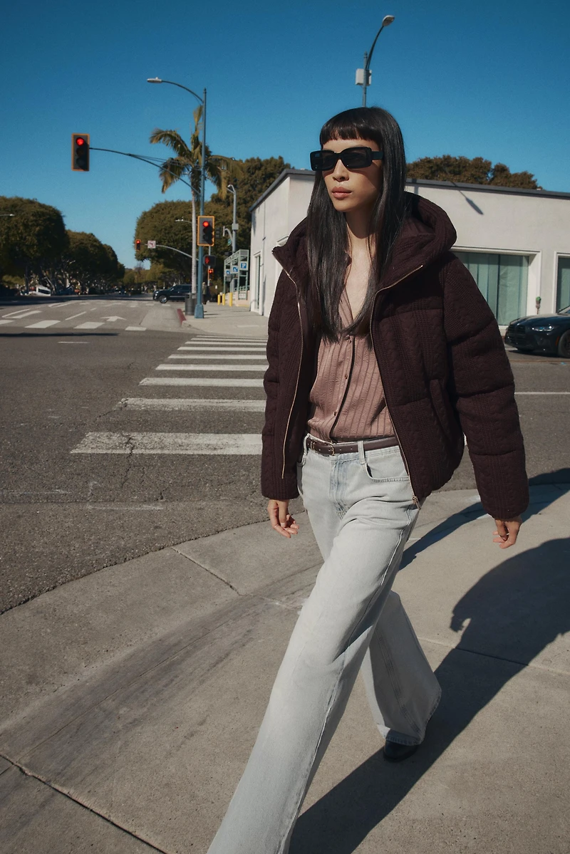 CABLE KNIT HOODED ANORAK