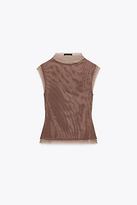 TULLE MOCK NECK T-SHIRT