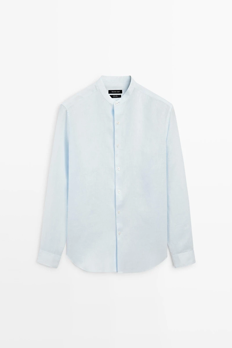 100% linen regular fit stand collar shirt