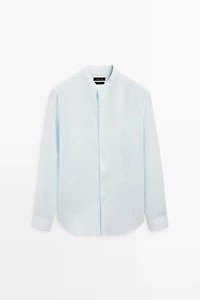 100% linen regular fit stand collar shirt