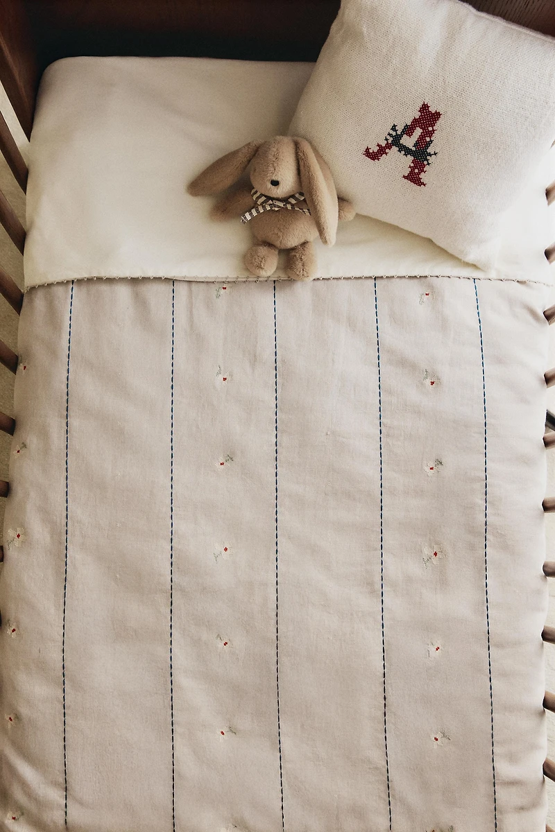 HOUSSE DE COUETTE ENFANT FLEURS ET RAYURES