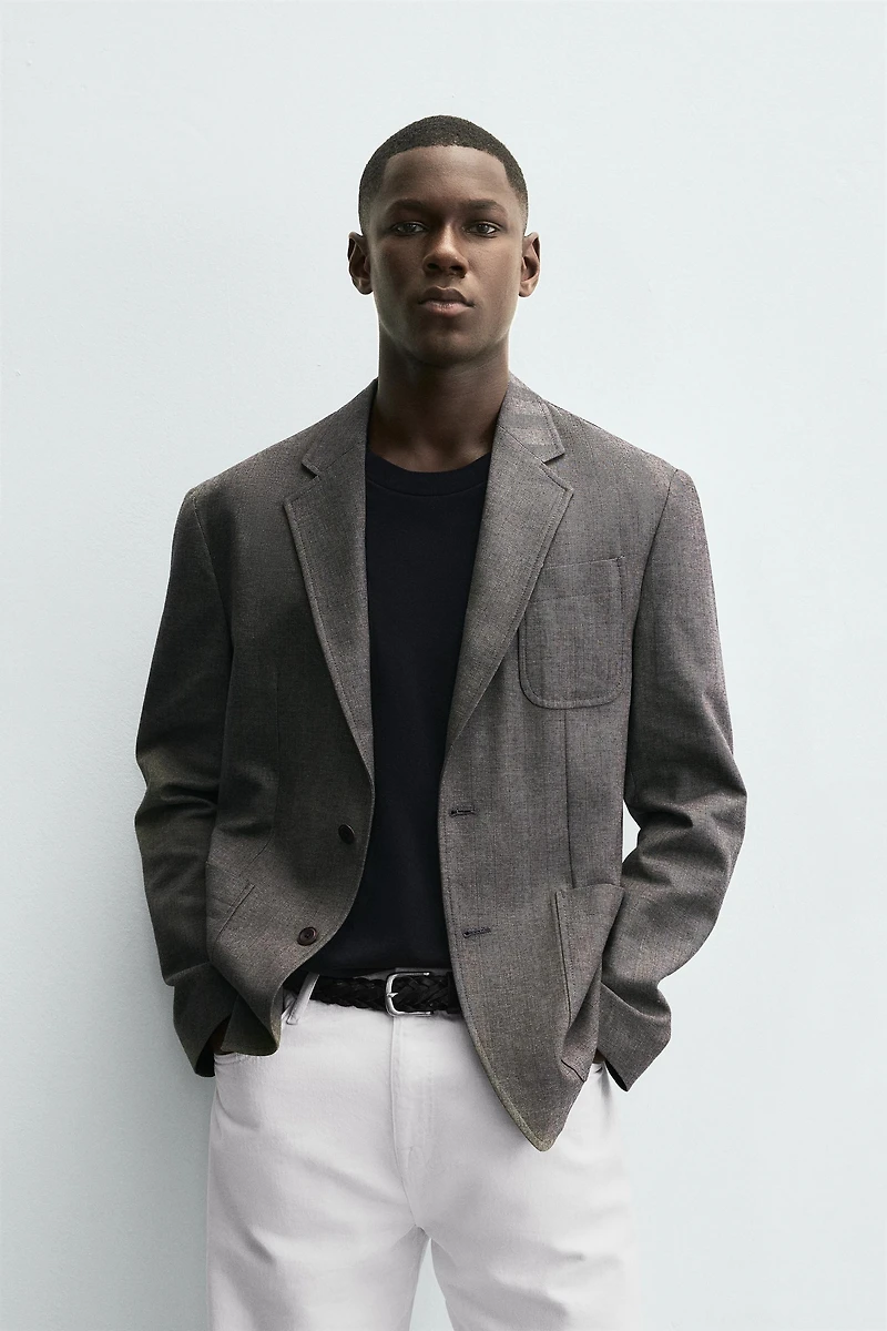 HERRINGBONE TEXTURED BLAZER