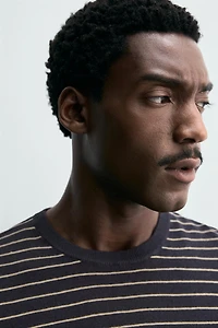 STRIPED LINEN-COTTON KNIT T-SHIRT