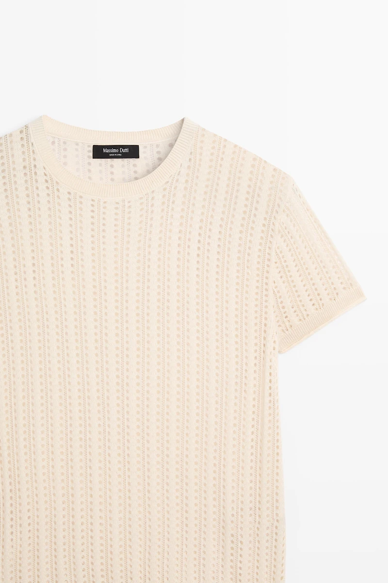 Short sleeve cutwork knit top
