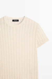 Short sleeve cutwork knit top