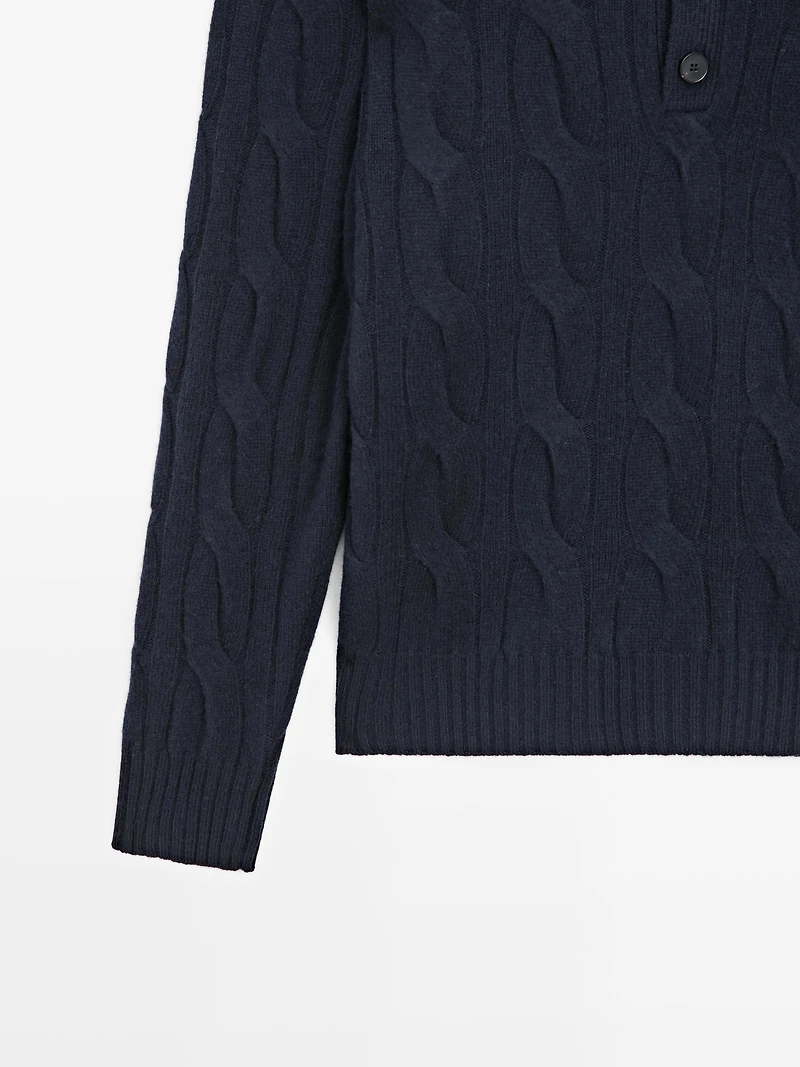 Wool cable-knit polo sweater