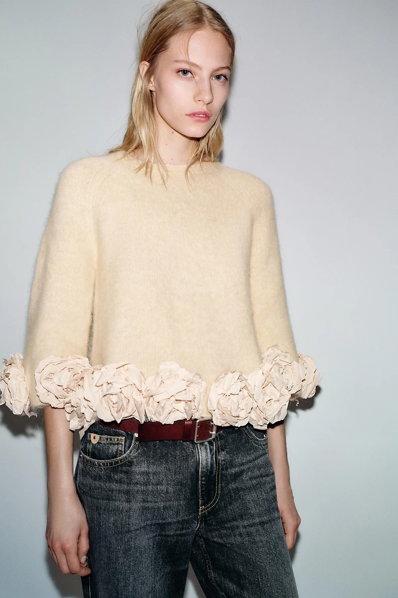 FLORAL TEXTURED COMBO KNIT JUMPER