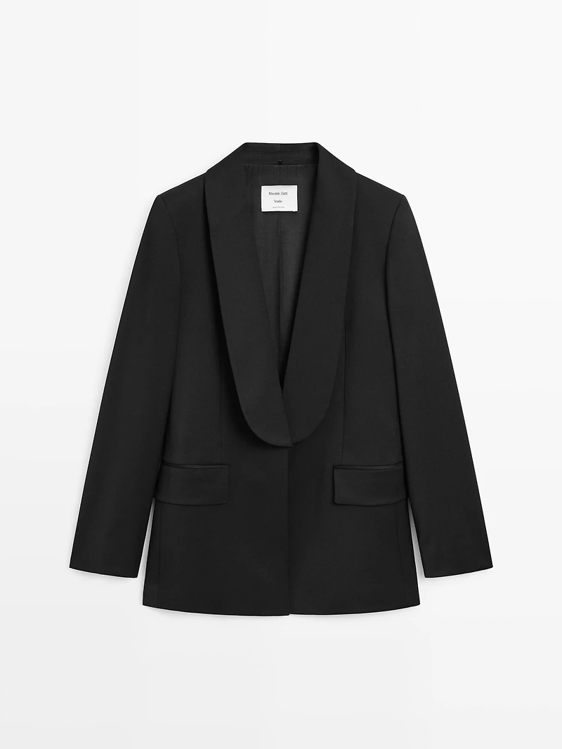 Wool blend blazer with lapel detail - STUDIO