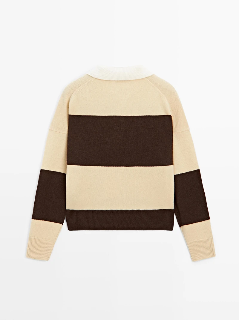 Striped wool blend polo sweater