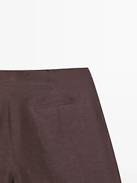 Short pleated linen blend Bermuda shorts