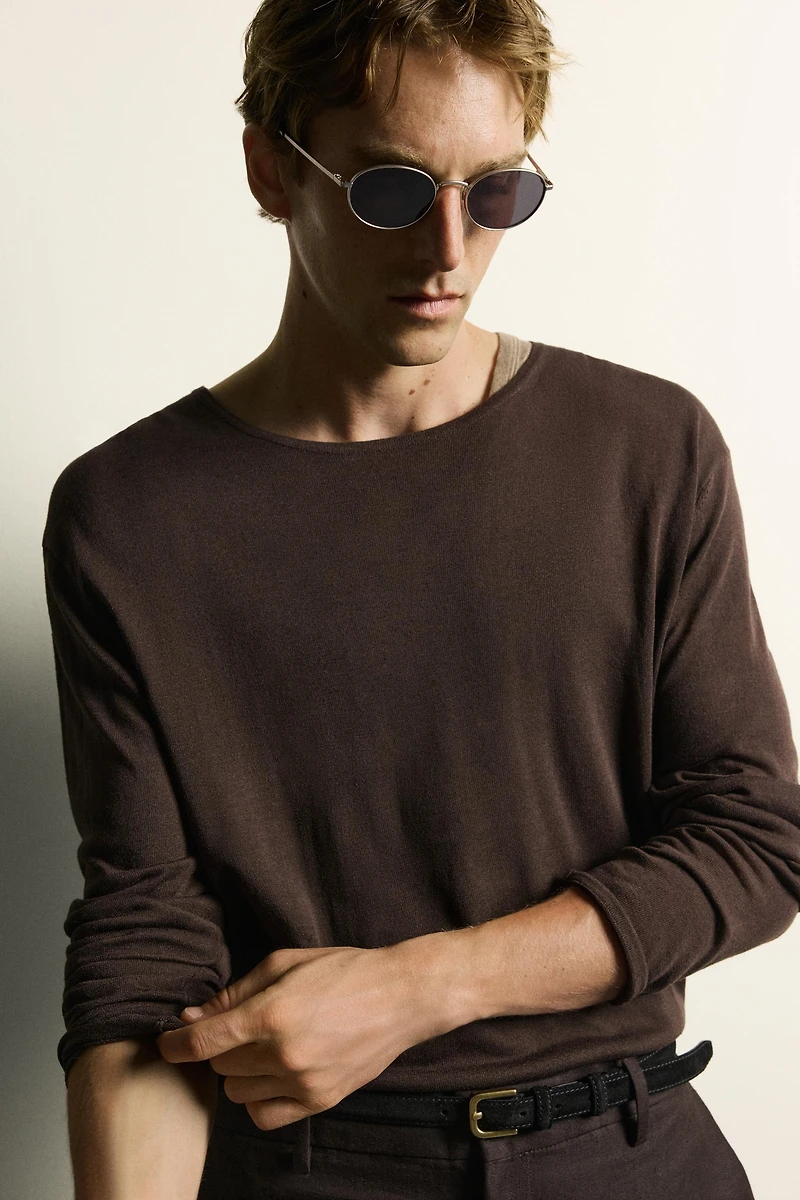 SEMI-SHEER KNIT T-SHIRT