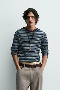 STRIPED RIBBED T-SHIRT