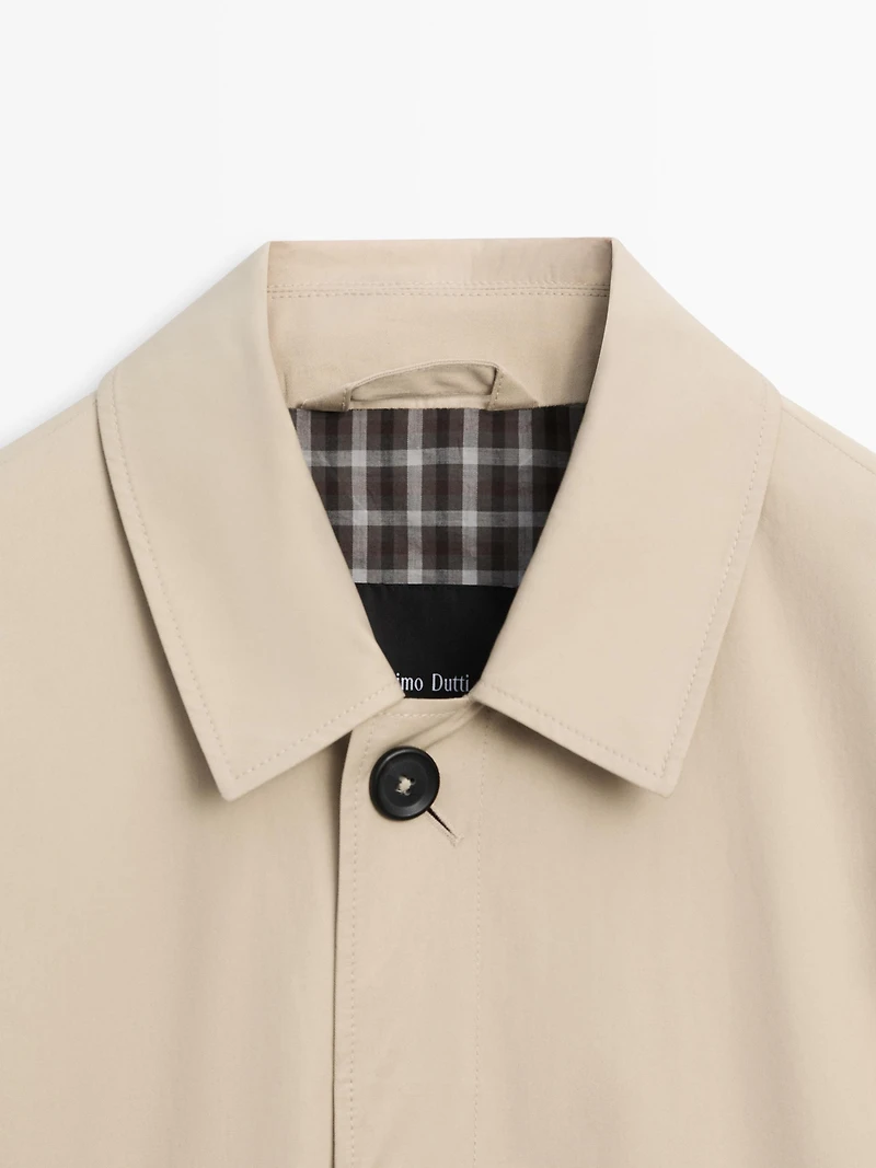 Check cotton trench coat with interior detail