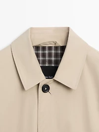 Check cotton trench coat with interior detail