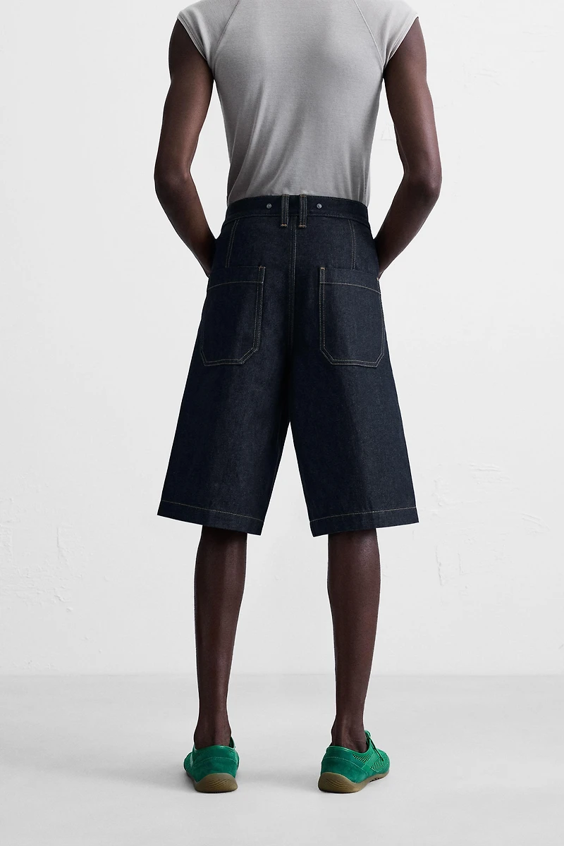 BERMUDA DENIM COUPE AMPLE SURPIQÛRES