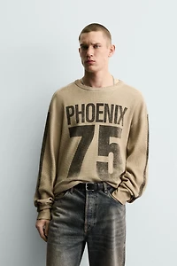 PRINTED WAFFLE WEAVE SWEATSHIRT