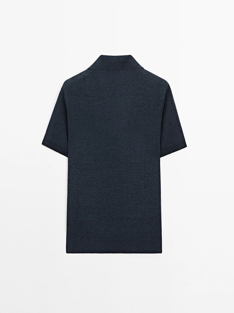 Linen and cotton knit polo shirt