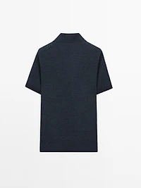 Linen and cotton knit polo shirt
