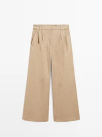 Wide-leg darted trousers