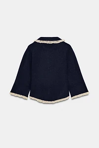 CARDINGAN WITH RUFFLE COLLAR AND LACE TRIM